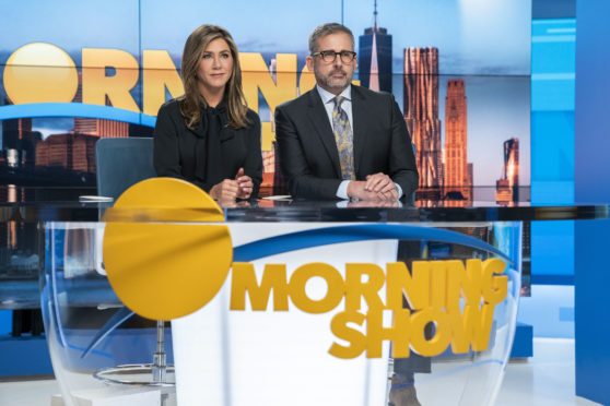Steve Carell as Mitch Kessler, the Weinstein-like character in The Morning Show , with Jennifer Aniston as Alex Levy, the “queen bee” female character who at first colludes with Kessler’s predatory behaviour.
