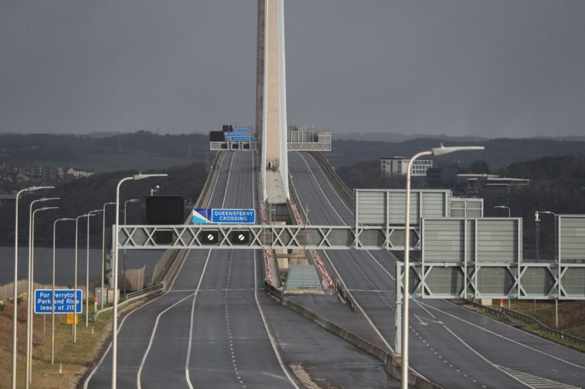 The Queensferry Crossing is empty of traffic after it was closed due to bad weather on Tuesday February 11, 2020.