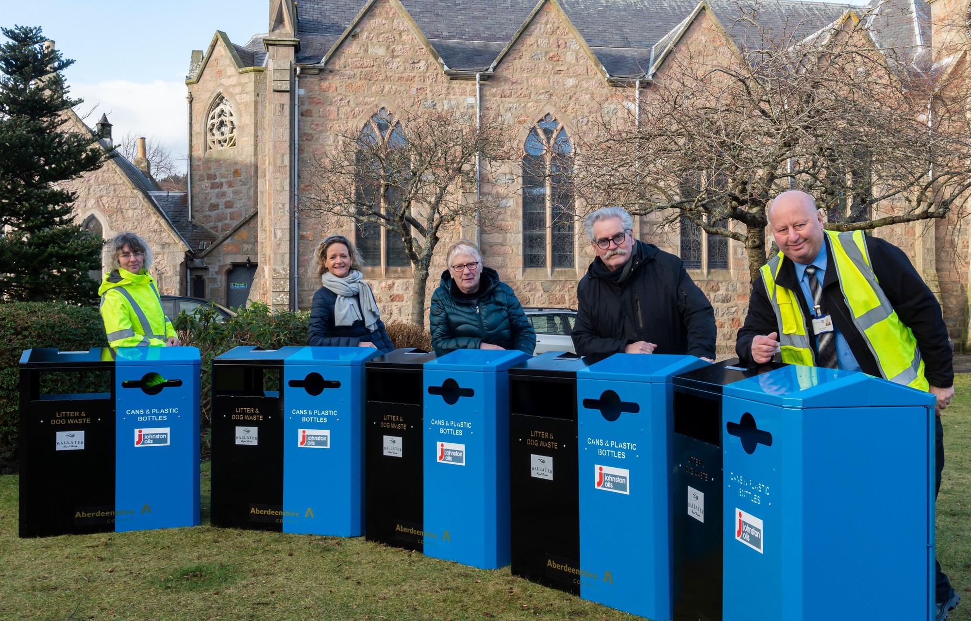 Lesley Forrest and Jim Donald from Aberdeenshire Council’s Waste Services along with community representatives Mairi Redhead, Pat Downie and William Braid.