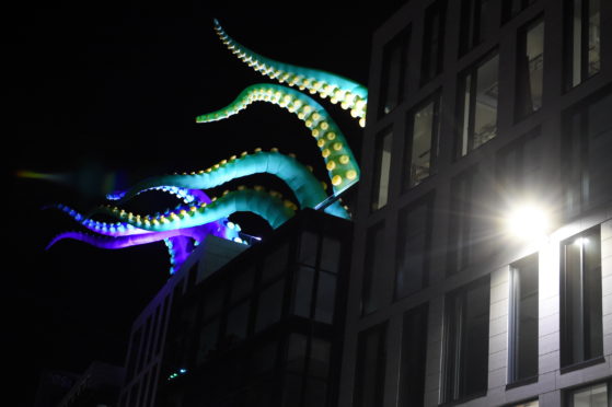 Spectra light show at Marischal Square, Aberdeen. 
Picture by Jim Irvine