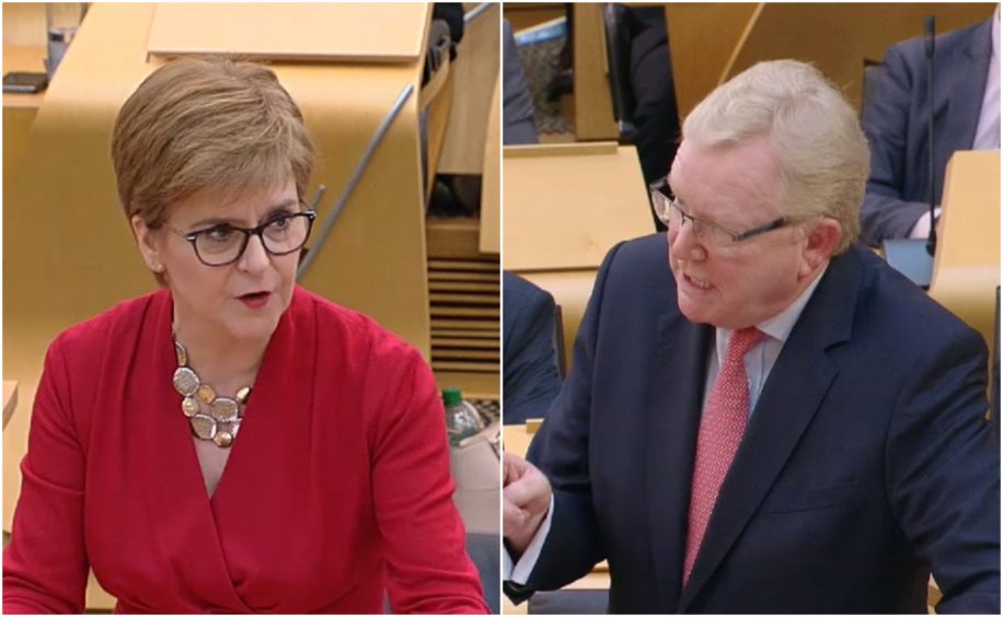 Nicola Sturgeon and Jackson Carlaw at FMQs on February 20.