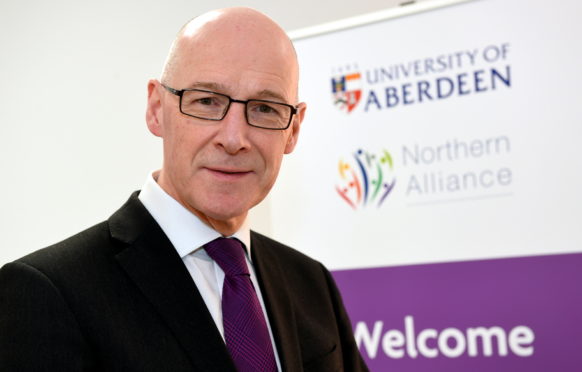 Deputy First Minister John Swinney at the Alliance Learning Hub at Aberdeen University's MacRobert Building.
     
Picture by Kami Thomson