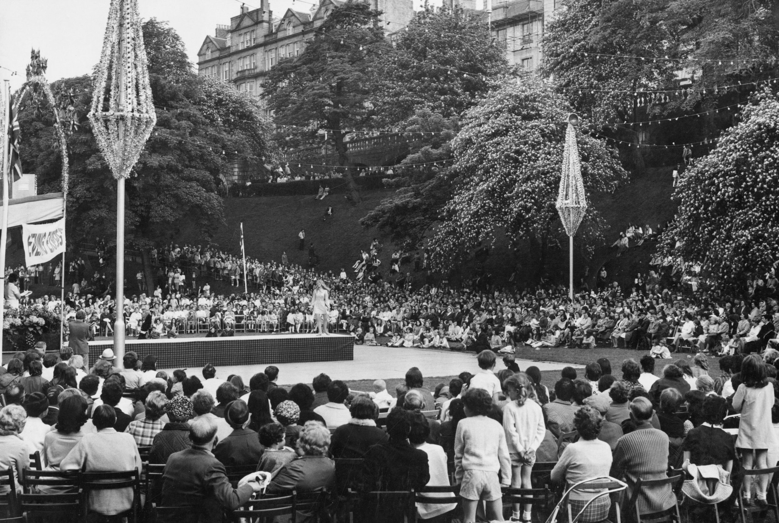 1970 Aberdeen Festival Queen contest held in Union Terrace Gardens, with crowds of onlookers