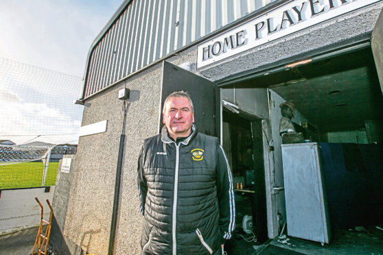 Clachnacuddin chairman Alex Chisholm at the side's home ground where fire damaged the changing rooms last year.