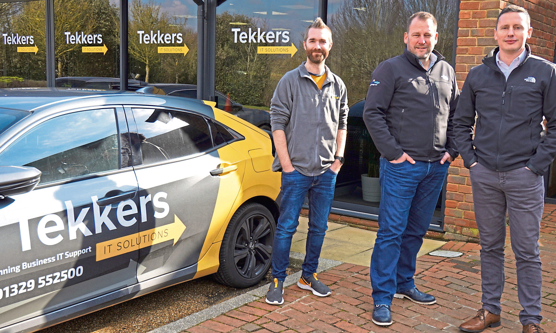 From left, Tekkers IT Solutions founder Pete Matheson, Dynamic Edge CEO Rob Hamilton, and Stuart Winterburn, the Aberdeen-based managing director of Dynamic Edge