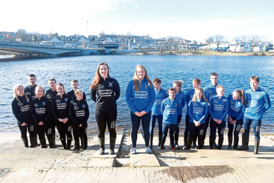 Presidents Lizzie Buchan (Robert Gordon University) (centre L) Katie Sugden (University of Aberdeen) (centre R) with their crews.     
Picture by Kami Thomson