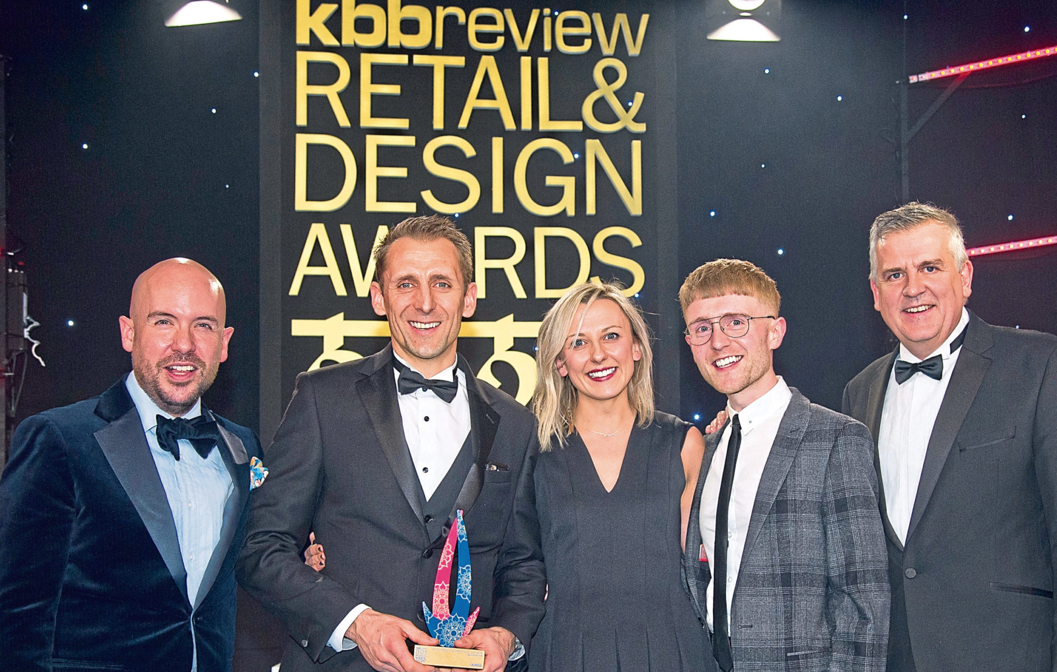 Pictured left to right are: Comedian Tom Allen, Darren Walker, Director, Laings, Claire McKay, Director, Laings, Mark Strachan, Principal Development Designer, Laings, and Darren Paxford, National Sales Manager, VitrA