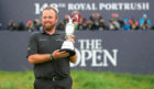Republic Of Ireland's Shane Lowry celebrates with the Claret Jug after winning The Open Championship 2019 at Royal Portrush Golf Club.