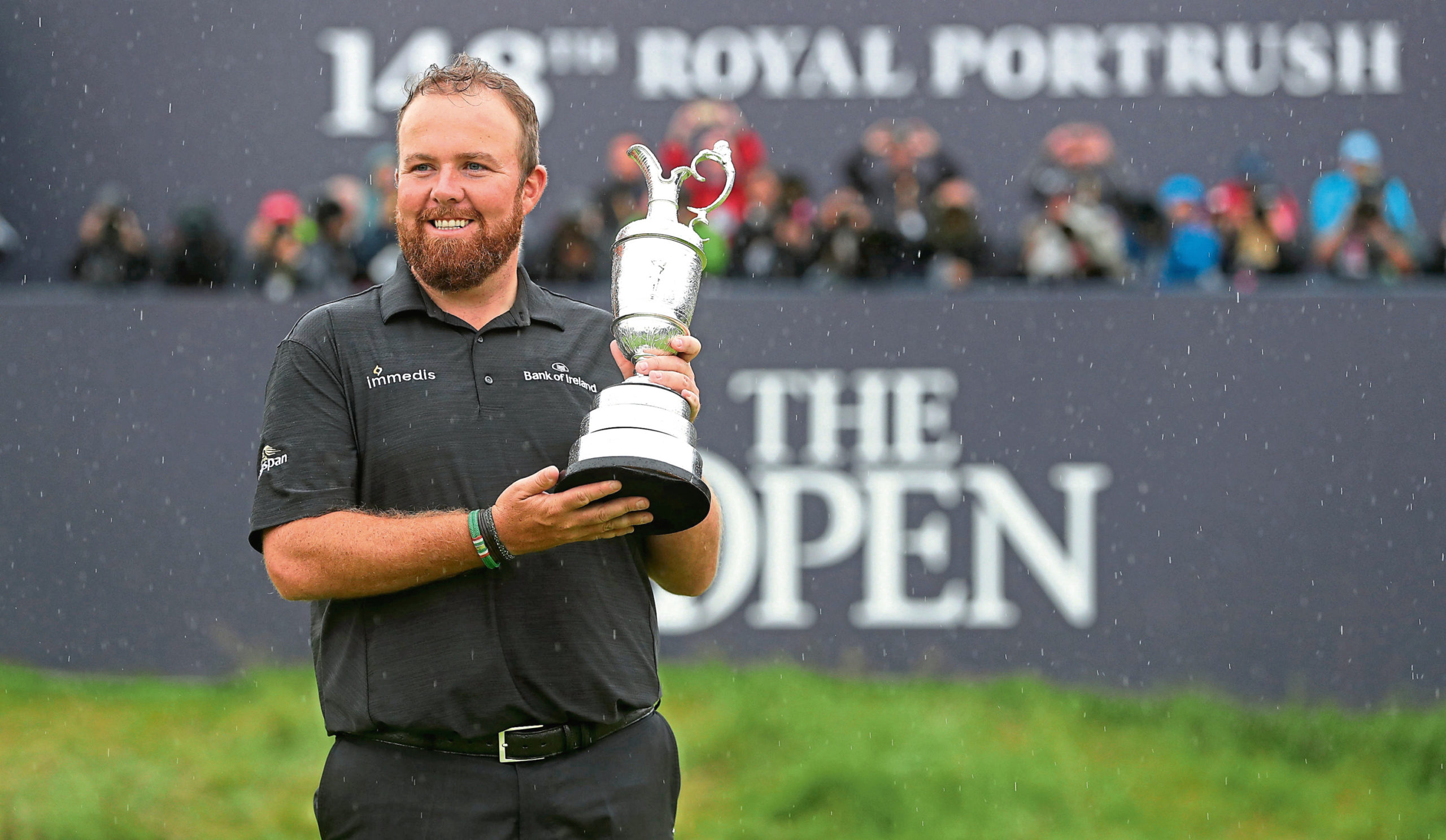 Republic Of Ireland's Shane Lowry celebrates with the Claret Jug after winning The Open Championship 2019 at Royal Portrush Golf Club.