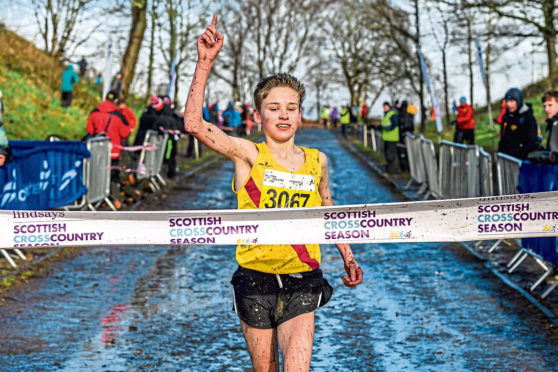 Lucas Cairns at the Scottish cross-county under-17 championships.