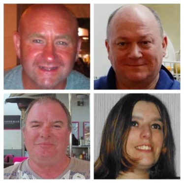 Clockwise from top left: Duncan Munro, 46, from Bishop Auckland, George Allison, 57, from Winchester, Sarah Darnley, 45, from Elgin, Gary McCrossan, 59, from Inverness all died in the tragedy.
