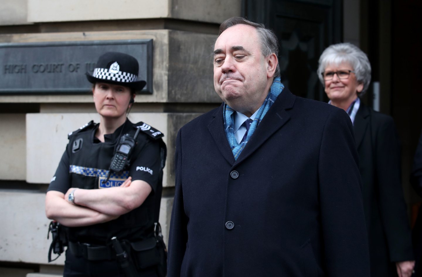 Alex Salmond speaks to the media after his trial. 