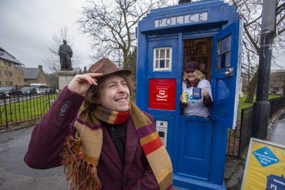 National, leading social care charity Cornerstone turns 40! 
Pictured 
Paul Laing as Dr Who Tom Baker with Hazel Brown chief executive of Cornerstone.