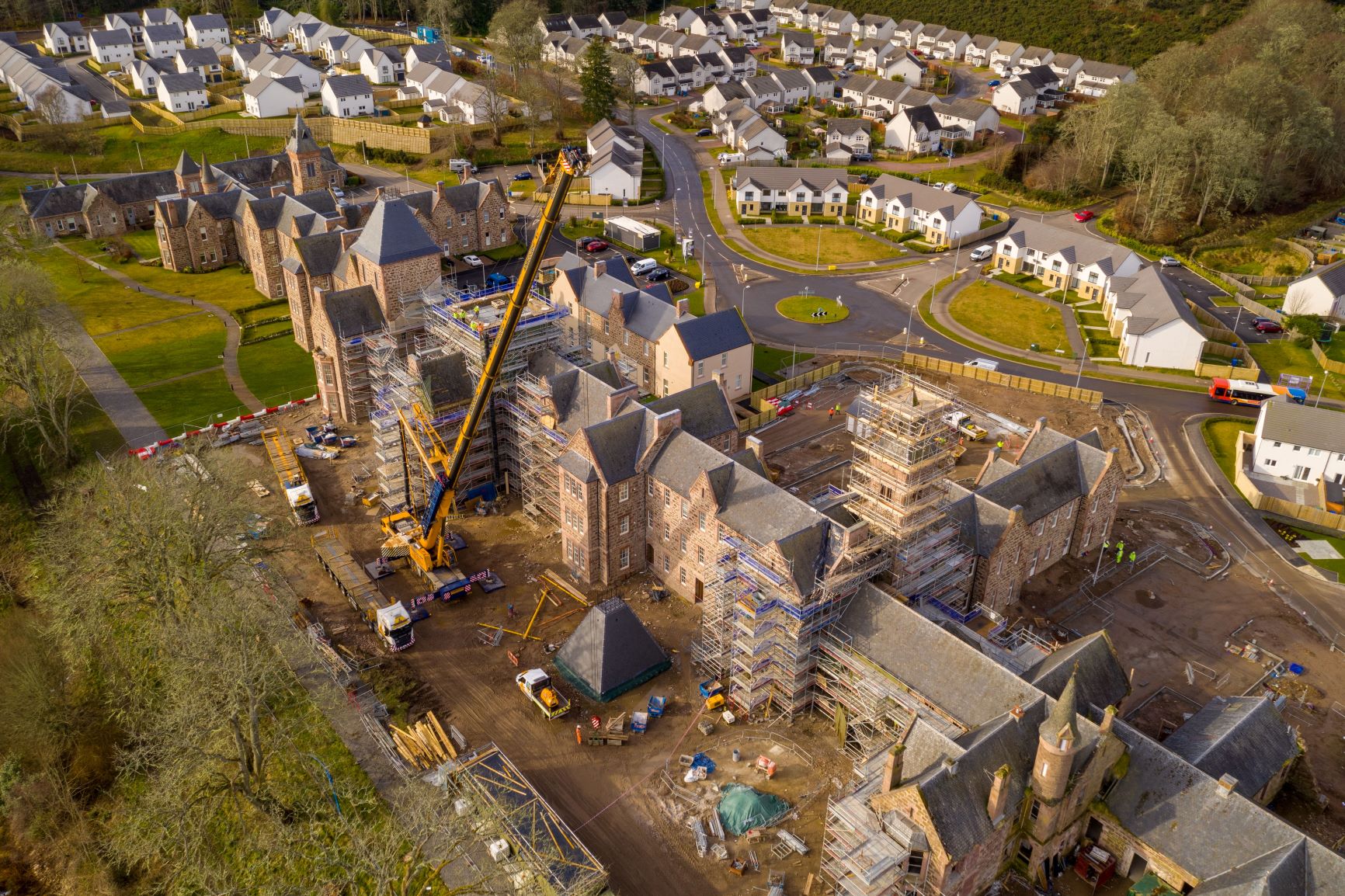 The second and final roof tower was lifted back into place at Great Glen Hall in Inverness.