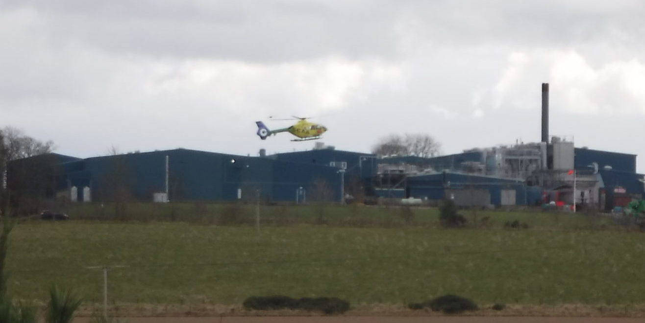 Picture of the air ambulance leaving the abbatoir in Turriff - picture by MyTurriff