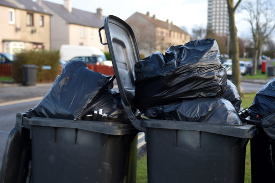 Wheelie bins on Mastrick Road, Aberdeen.
Picture by Kenny Elrick