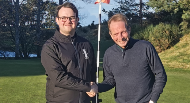 Sean Blacklaw, manager Forres Golf Club, pictured left, with teaching professional David Torrance.