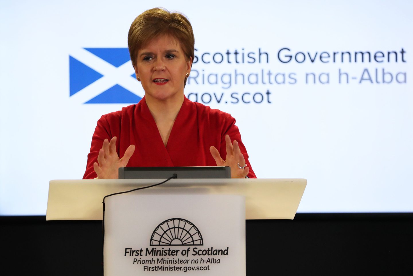 Scotland's First Minister Nicola Sturgeon speaking during a briefing on coronavirus.