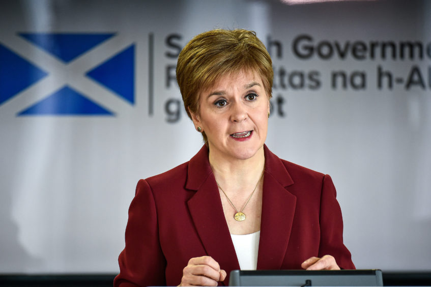 First Minister Nicola Sturgeon speaking at a coronavirus briefing at St Andrews House in Edinburgh.