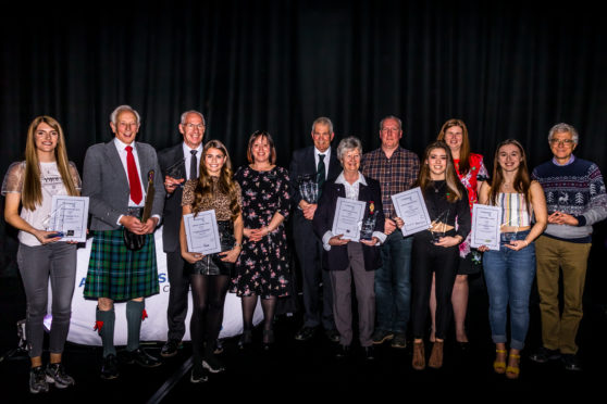 L - R
Carla Banks (picking up her brothers awards) - Jason Banks - Adult Male
Bill Meston - Service to Sport and Sports Person of the Year
Frank Gauld - Coach
Rosey Watt - Young Female
Jackie Smith - Chair Aberdeenshire Sports Council
Jim Conn - Founding Chair Aberdeenshire Sports Council who was presented with a special award for over 30 years within sports council in Aberdeenshire
Sheena Sharp - Team
Andy Clegg and Fiona Clegg in red - Active Schools
Orianne Slater - Disability
Kim Beattie - Adult Female
Nick Hale - Mar Orienteering