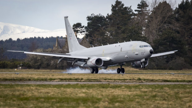 The City of Elgin P-8A Poseidon arriving at Kinloss Barracks.