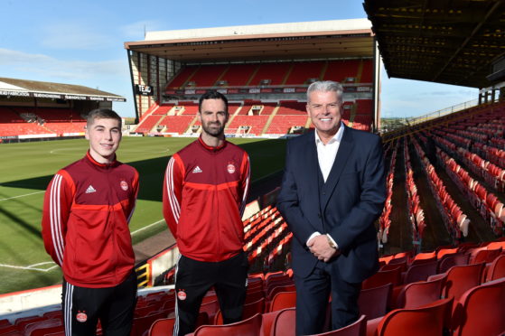 Aberdeen chairman Dave Cormack, club captain Joe Lewis and midfielder Dean Campbell at the launch of the club's new season-ticket initiative.
Picture by Kenny Elrick