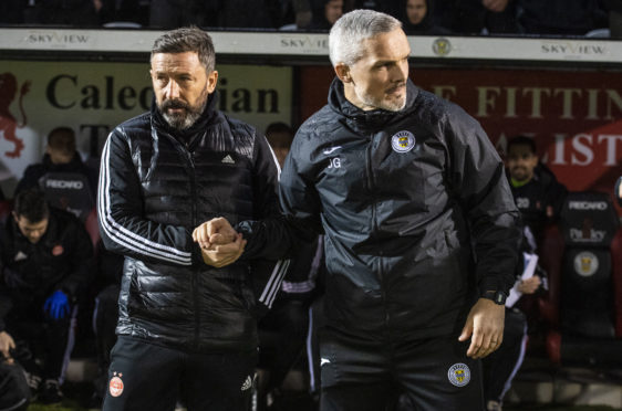 Aberdeen manager Derek McInnes (left) with St Mirren manager Jim Goodwin.