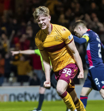 Mark O'Hara celebrates scoring for Motherwell.