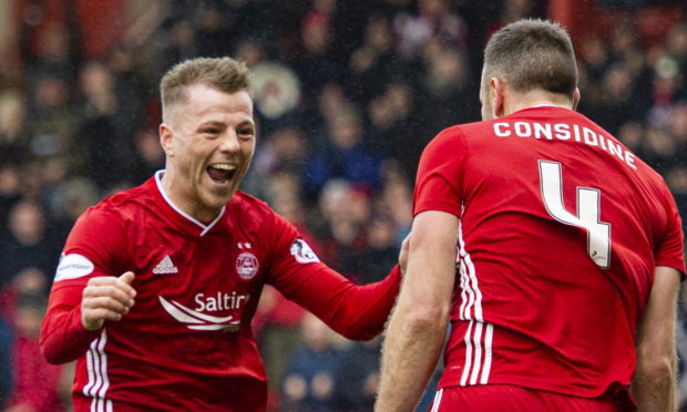 Bruce Anderson with Andy Considine against Hibernian