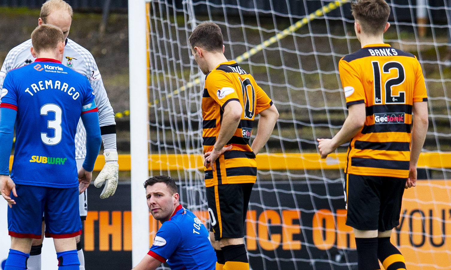 Lewis Toshney goes down injured during the Ladbrokes Championship match between Alloa and Inverness CT