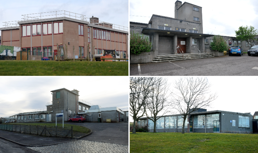 Clockwise from top left: Kirkhill Primary, Abbotswell Primay, Braeside School and Westpark School.
