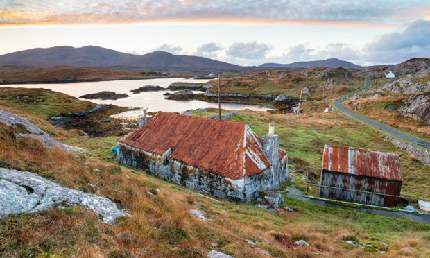 A beautiful old croft at Quidnish on the Isle of Harris in Scotland;