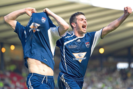 Ross County star Martin Scott (left) celebrates with fellow goalscorer Steven Craig after making it 2-0.