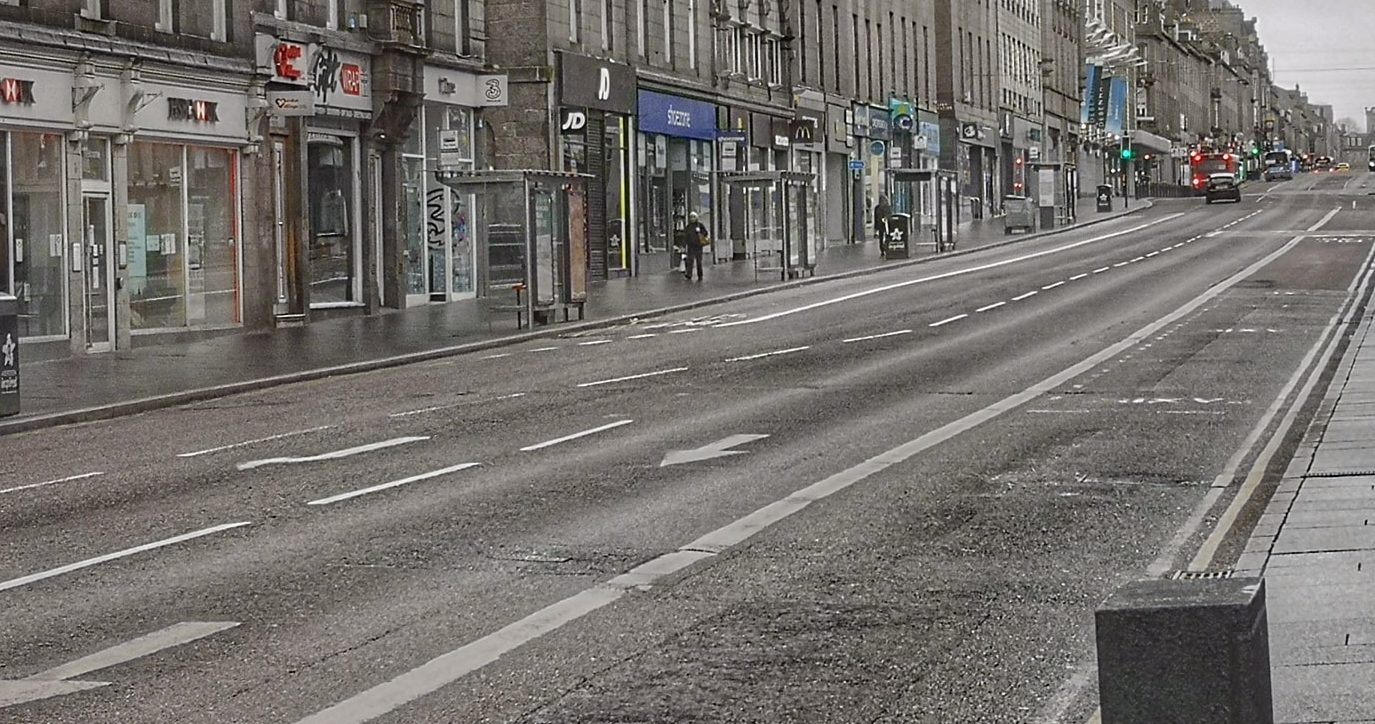 A deserted Union Street in Aberdeen during lockdown.
