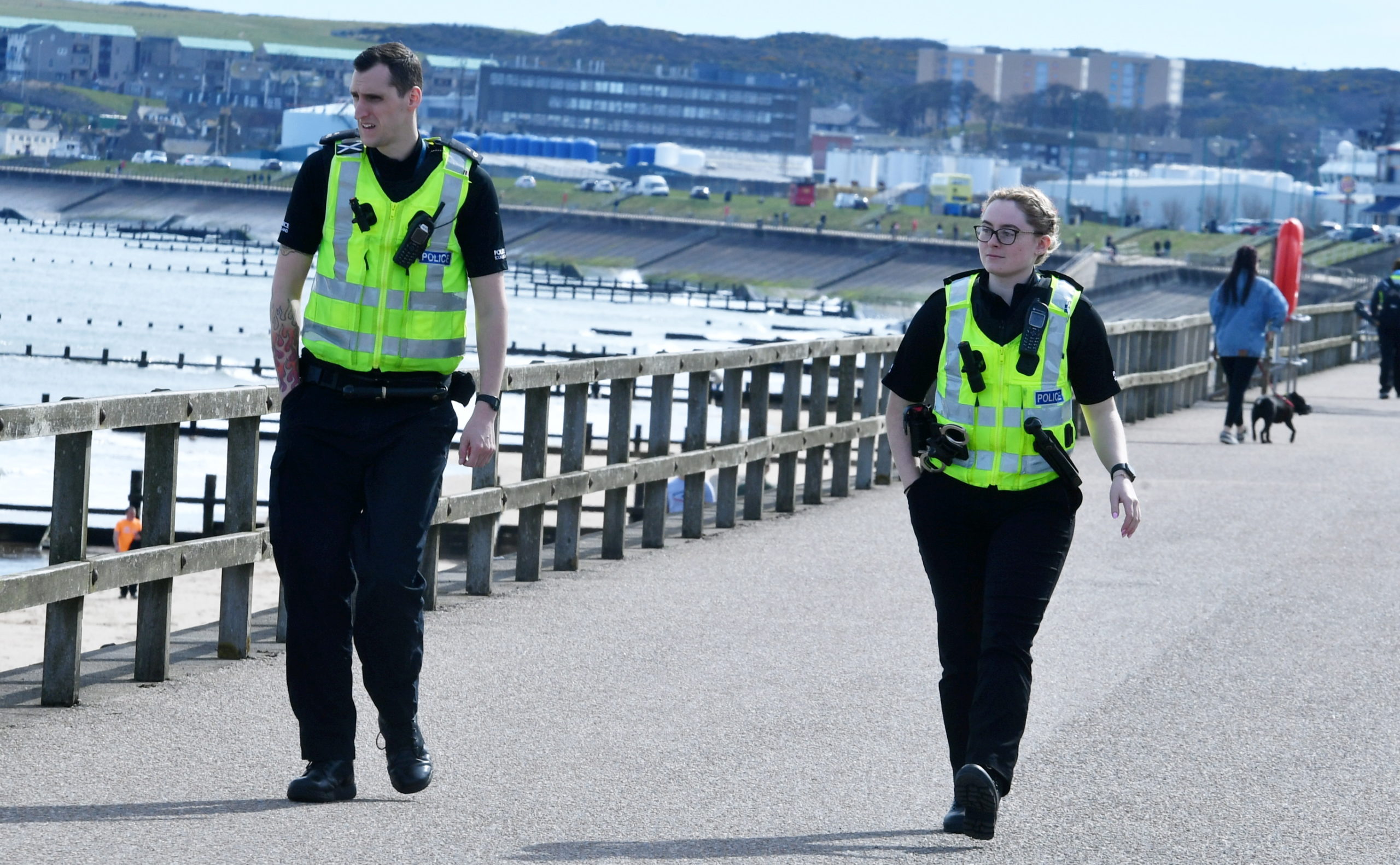 Police at Aberdeen Beach today. Picture by Chris Sumner