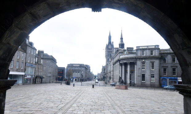 Aberdeen's Castlegate/Union Street during lockdown in April.