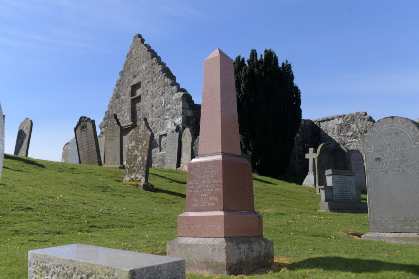 The memorial to George McCondach in St Ciaran’s Kirkyard at Kirkton of Fetteresso.