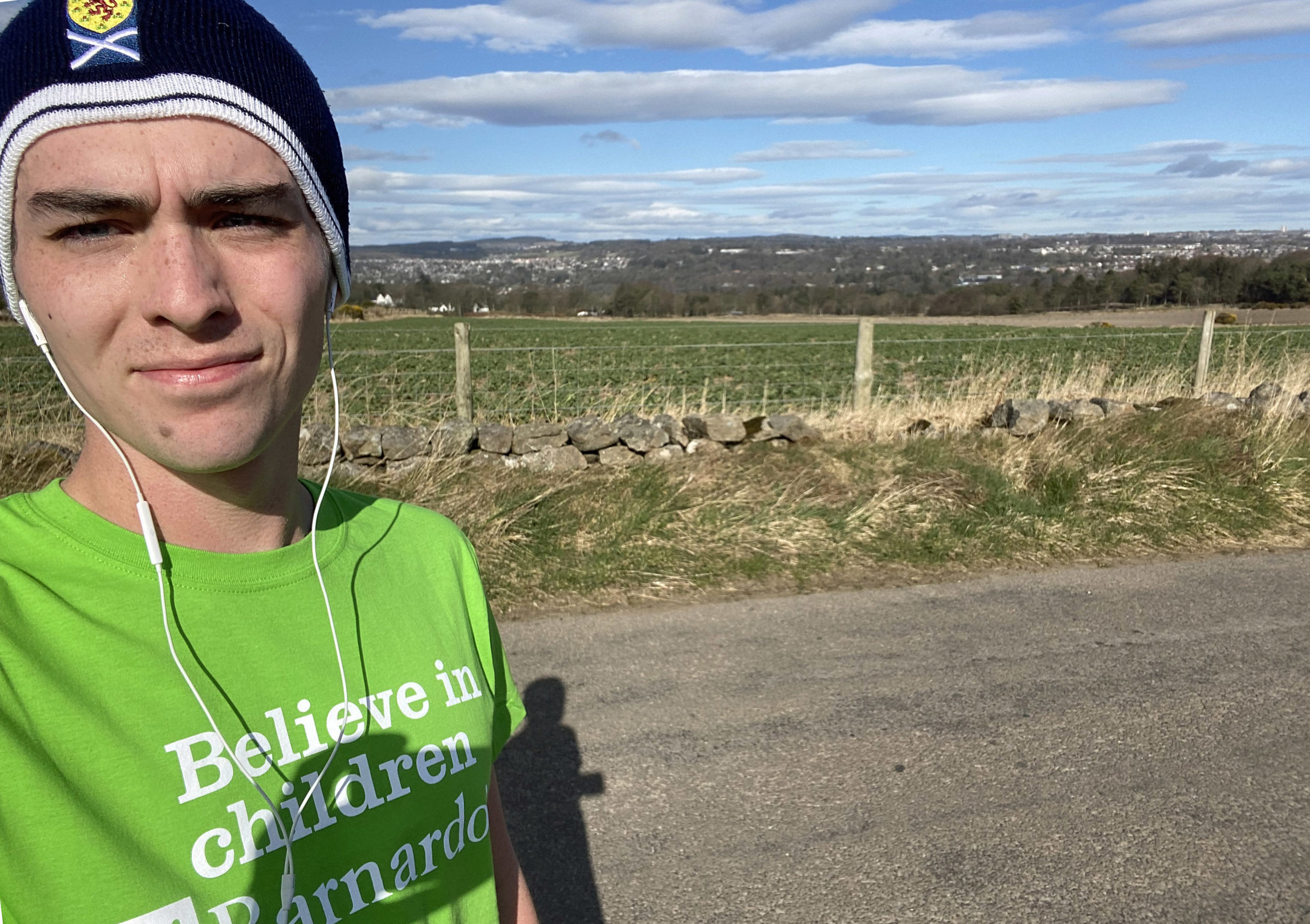 Jamie Rendall is running 10km a day for Barnardo's Scotland.