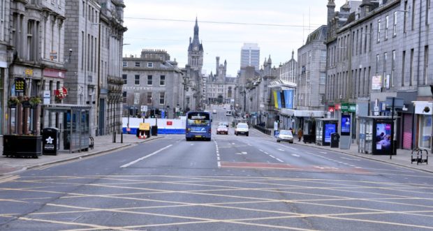 A weekday afternoon on Aberdeen's Union Street during lockdown. Picture by Chris Sumner