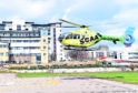 The new Scotland's Charity Air Ambulance (SCAA) Helimed 79 based at Aberdeen Airport touches down at Aberdeen Royal Infirmary (ARI) on a test flight on it's first day of operations during a practice run.
Picture by Kami Thomson