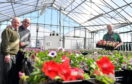 L-R: Andrew with his father Alan Milton in the greenhouse at Foxlane and Foxlane owner Gordon Henderson: Picture by Kami Thomson