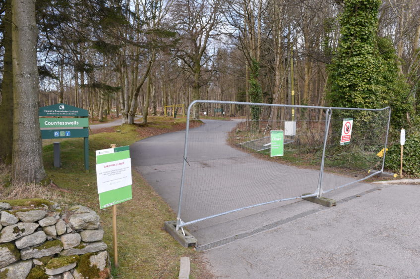 Countesswells Forestry Commission Scotland car park closed and fenced off.
Picture by Paul Glendell