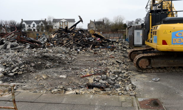 Rubble is all that remains of the demolished Park Primary School, Invergordon which was largely destroyed by fire in February. Picture by Sandy McCook