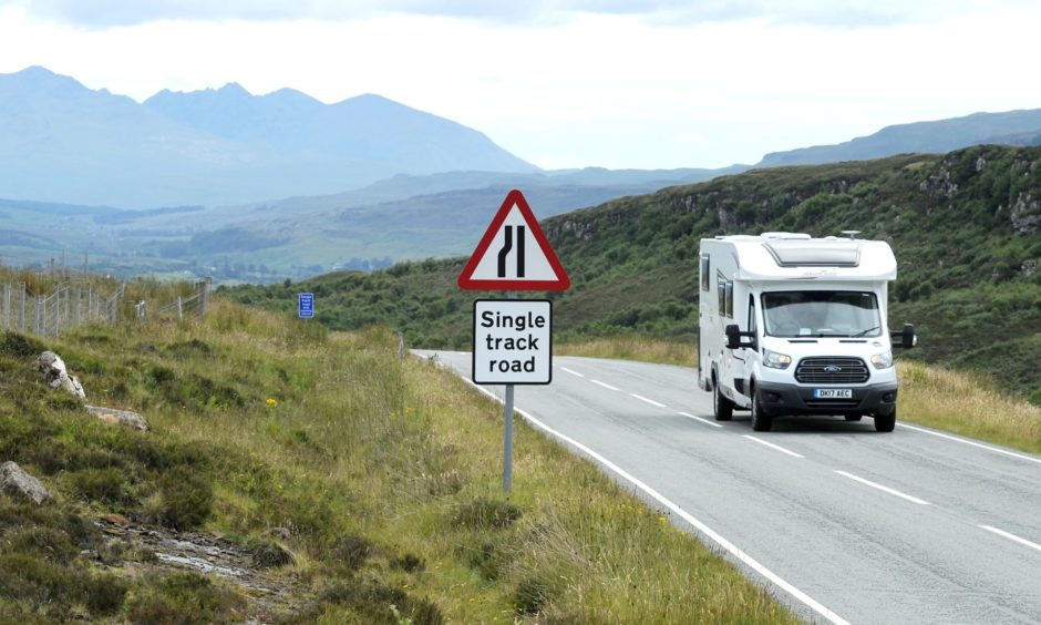 Single track road in the Highlands. 