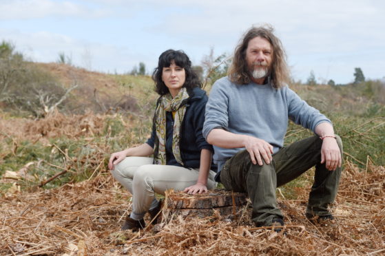 Tony Davidson and Kapka Kassabova are concerned about the cutting of Balblair Wood to form a quarry.
Picture by Sandy McCook.