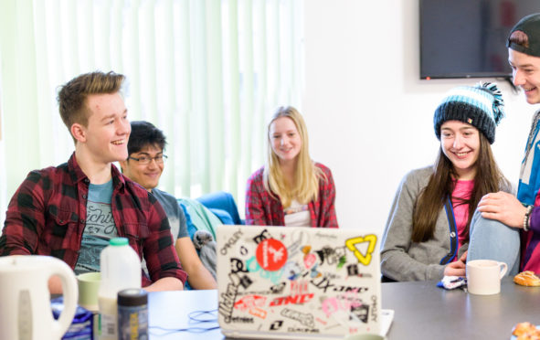 Fort William Cityheart Living Accommodation, February 2018.

Here, students in the communal kitchen and living area