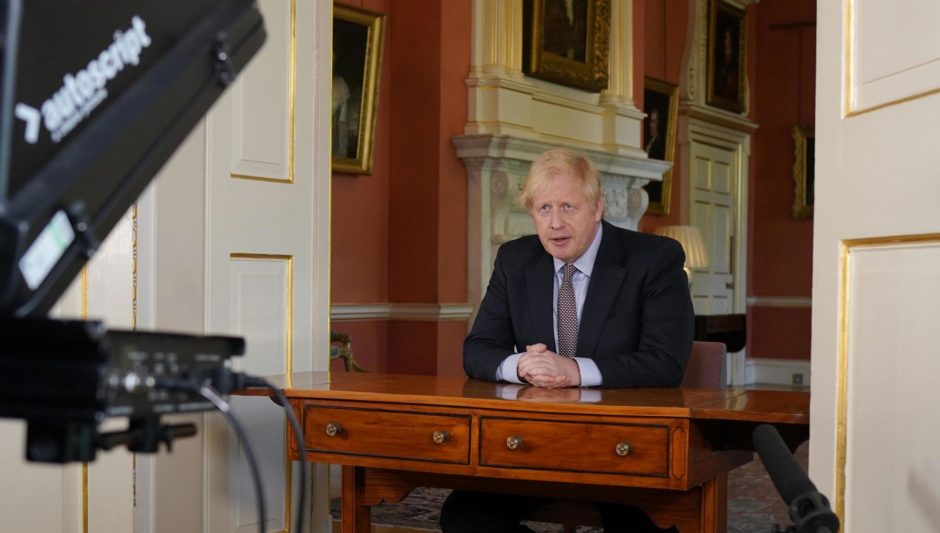Boris Johnson filming his address to the nation from 10 Downing Street.