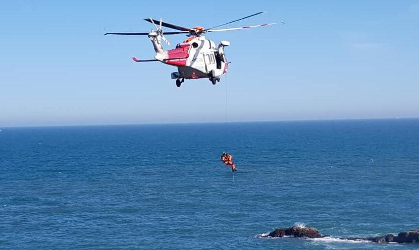 The coastguard rescue operation at Slains Castle