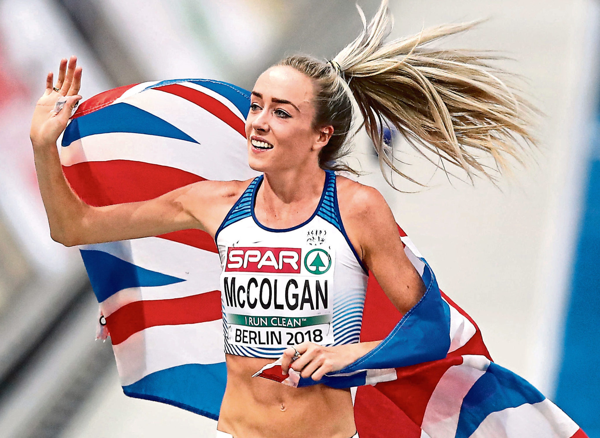 Eilish McColgan celebrates winning silver in the women's 5000m final at the 2018 European Championships in Berlin.