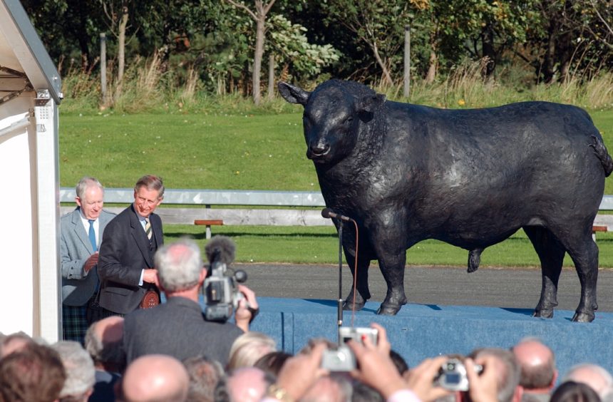 Prince Charles unveiling the bull